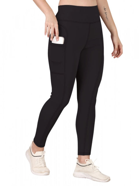 Generic Women's Polyester Solid Ankle length High Waisted Tights (Black)