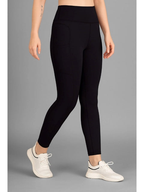 Generic Women's Polyester Solid Ankle length High Waisted Tights (Black)