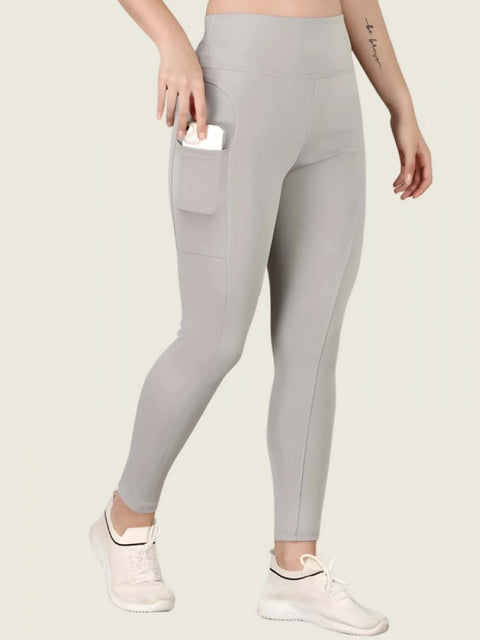 Generic Women's Polyester Solid Ankle length High Waisted Tights (Grey)