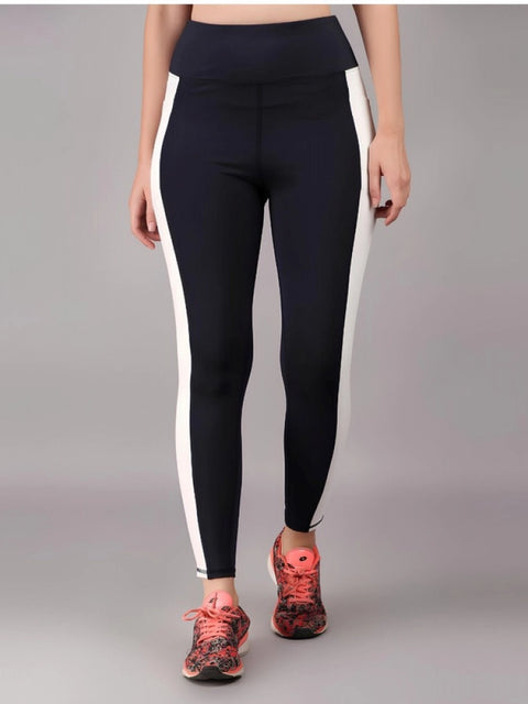 Generic Women's Polyester Solid Ankle length High Waisted Tights (Navy Blue)