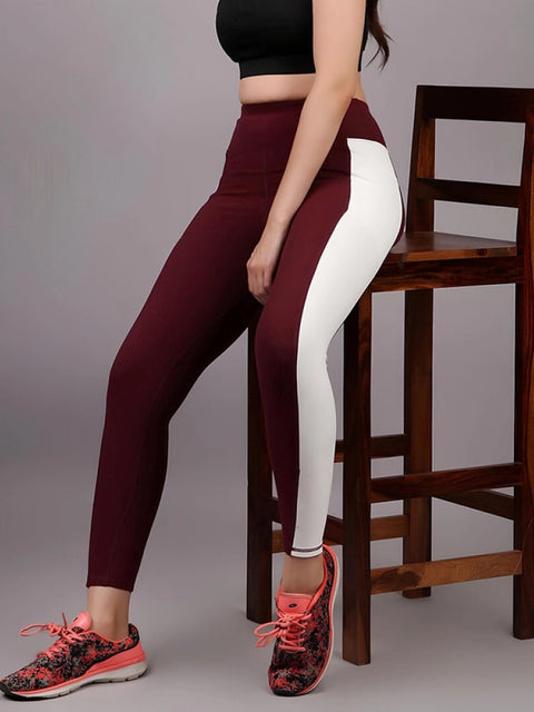 Generic Women's Polyester Solid Ankle length High Waisted Tights (Maroon)