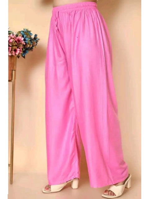 Generic Women's Casual Rayon Solid Ankle Length Palazzo (Pink, Free Size)