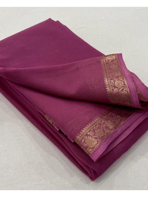 Women's Crepe Chit Pallu Solid Saree With Unstitched Blouse 5.5Mtr (Light Pink)