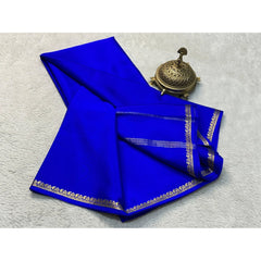 Generic Women's Crepe Chit Pallu Solid Saree With Unstitched Blouse 5.5Mtr (Blue)