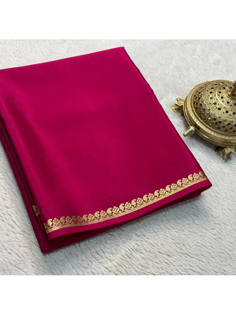 Women's Crepe Chit Pallu Solid Saree With Unstitched Blouse 5.5Mtr (Pink)