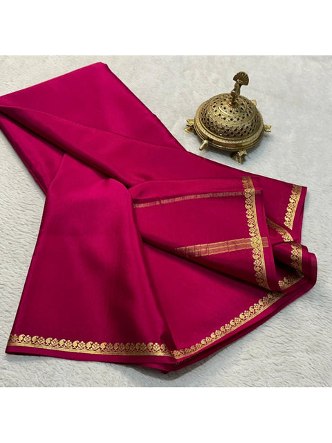 Women's Crepe Chit Pallu Solid Saree With Unstitched Blouse 5.5Mtr (Pink)