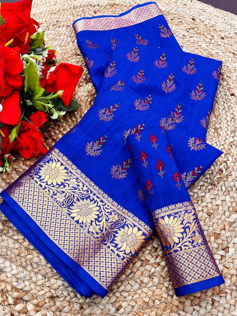 Women's Digital Dolla Silk Printed Saree With Unstitched Blouse 5.5Mtr (Blue)