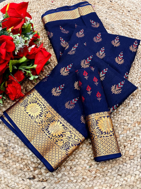 Women's Digital Dolla Silk Printed Saree With Unstitched Blouse 5.5Mtr (Blue)
