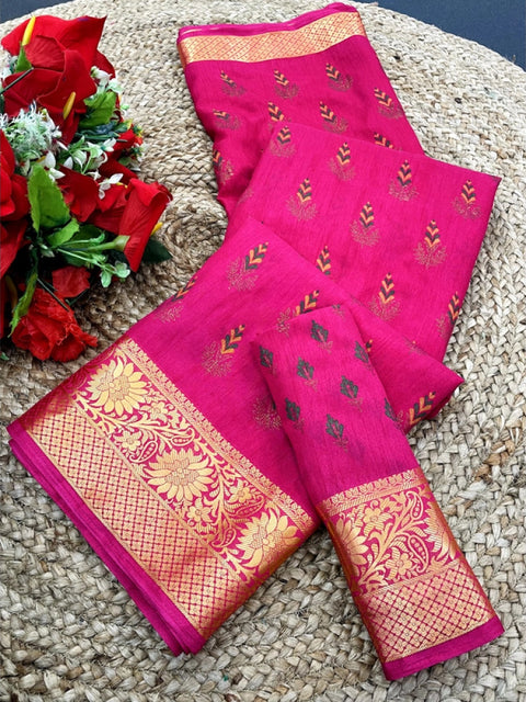 Women's Digital Dolla Silk Printed Saree With Unstitched Blouse 5.5Mtr (Pink)