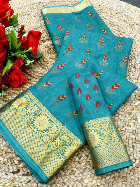 Women's Digital Dolla Silk Printed Saree With Unstitched Blouse 5.5Mtr (Sky Blue)