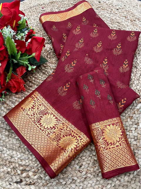 Women's Digital Dolla Silk Printed Saree With Unstitched Blouse 5.5Mtr (Maroon)