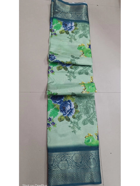 Women's Digital Dolla Silk Printed Saree With Unstitched Blouse 5.5Mtr (Green)