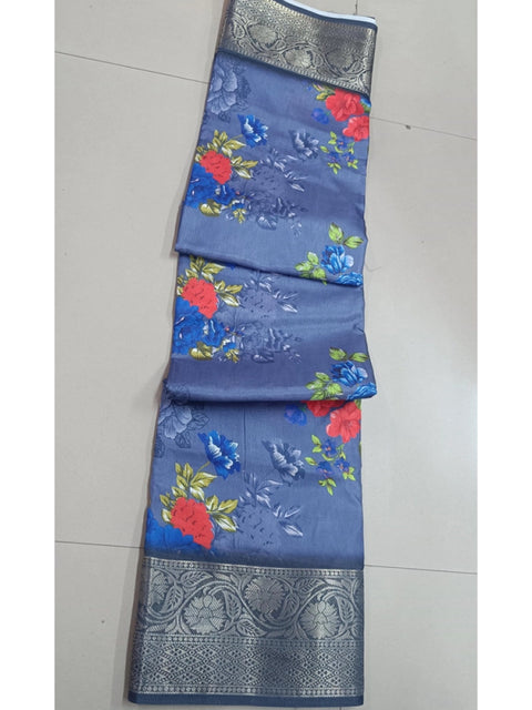 Women's Digital Dolla Silk Printed Saree With Unstitched Blouse 5.5Mtr (Grey)