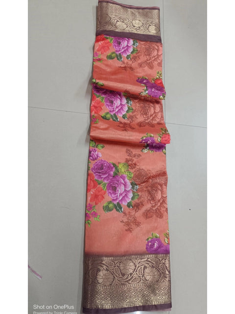 Women's Digital Dolla Silk Printed Saree With Unstitched Blouse 5.5Mtr (Orange)