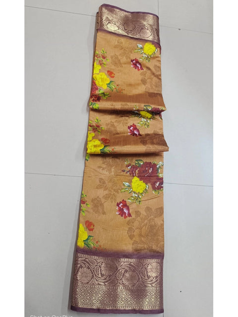 Women's Digital Dolla Silk Printed Saree With Unstitched Blouse 5.5Mtr (Mustard)