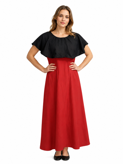Women's Casual Crepe Cape Sleeve Dress (Black)
