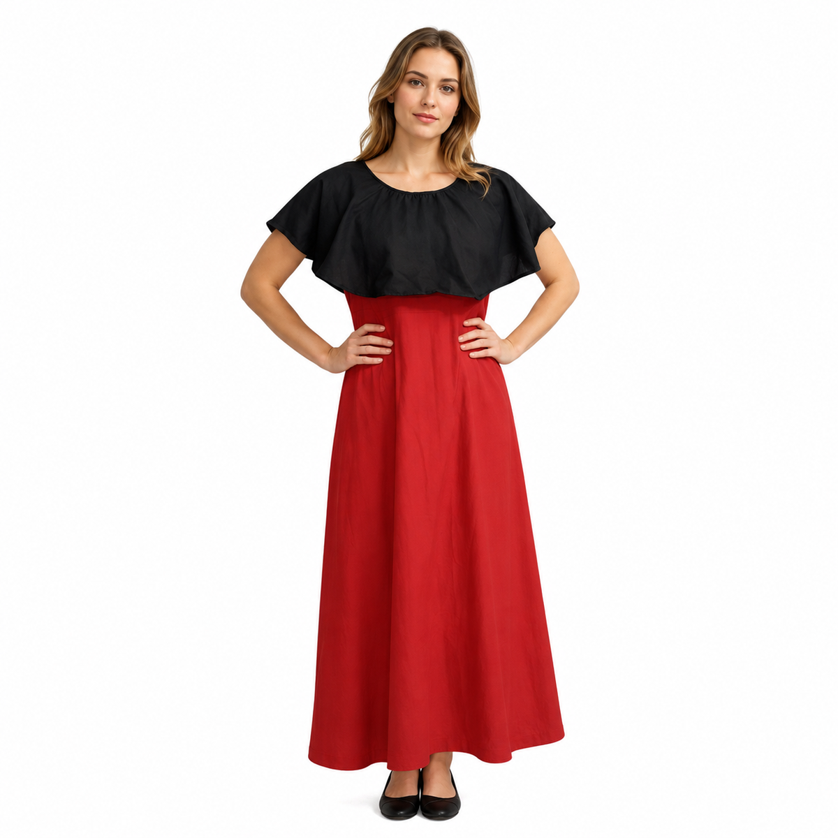Women's Casual Crepe Cape Sleeve Dress (Black)
