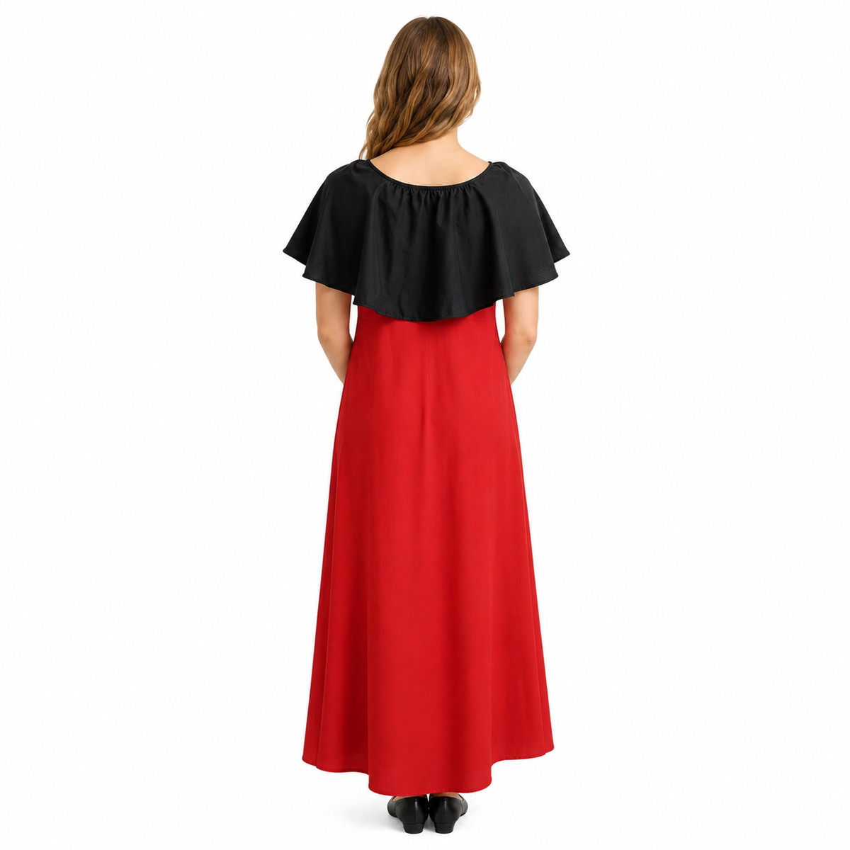 Women's Casual Crepe Cape Sleeve Dress (Black)
