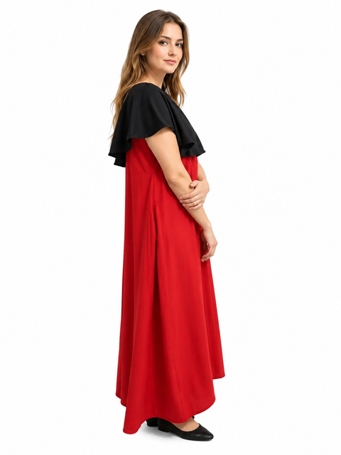 Women's Casual Crepe Cape Sleeve Dress (Black)