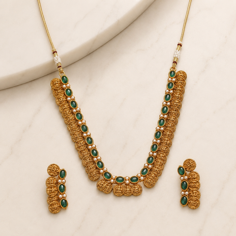 Women's Elegent Laxmi Coin Shape Jewellery Chowker Set (Green, Free Size)