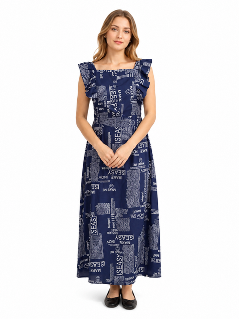 Women's Casual Crepe Sleeveless Dress (Blue)