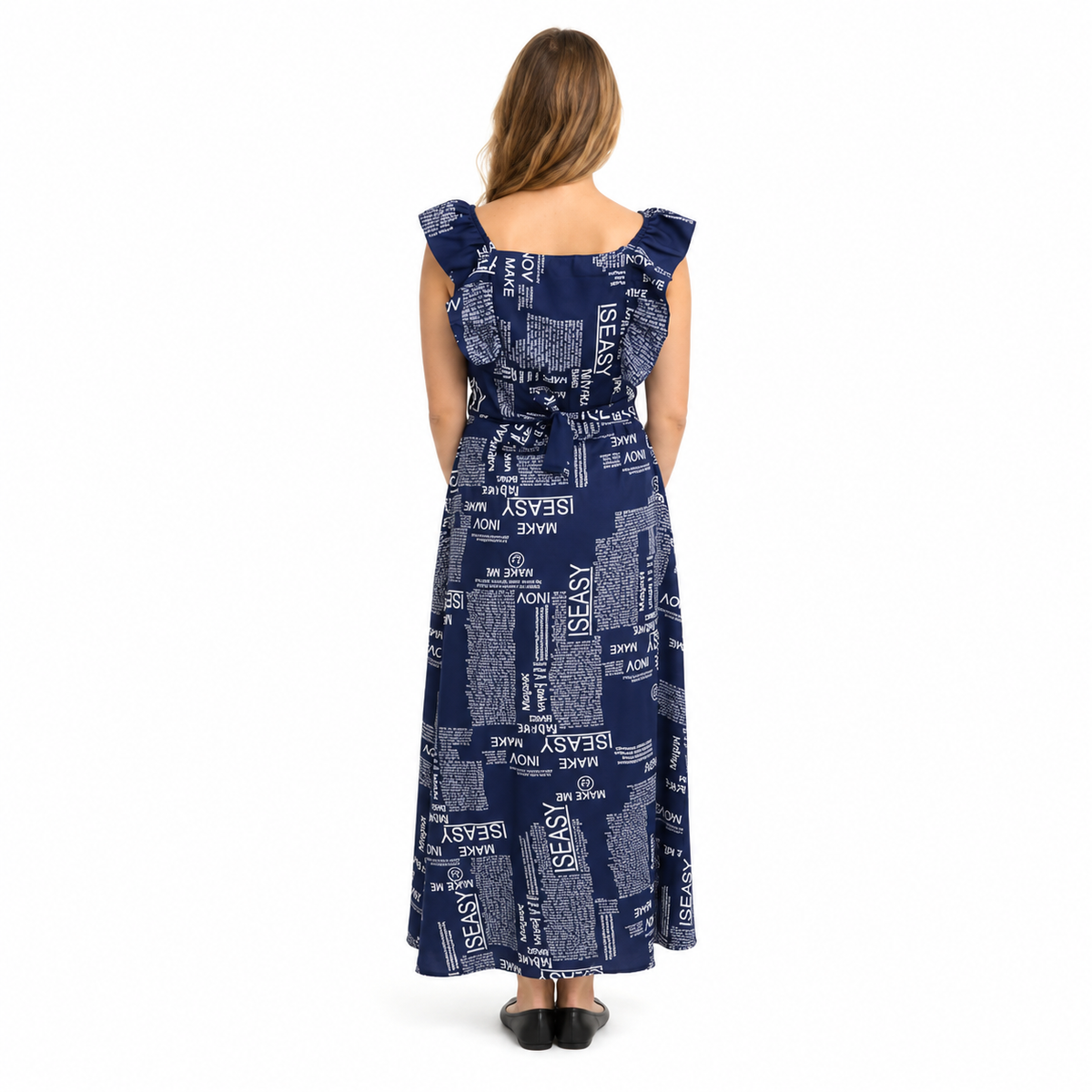 Women's Casual Crepe Sleeveless Dress (Blue)