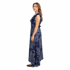 Women's Casual Crepe Sleeveless Dress (Blue)