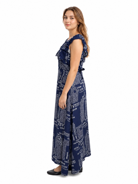 Women's Casual Crepe Sleeveless Dress (Blue)
