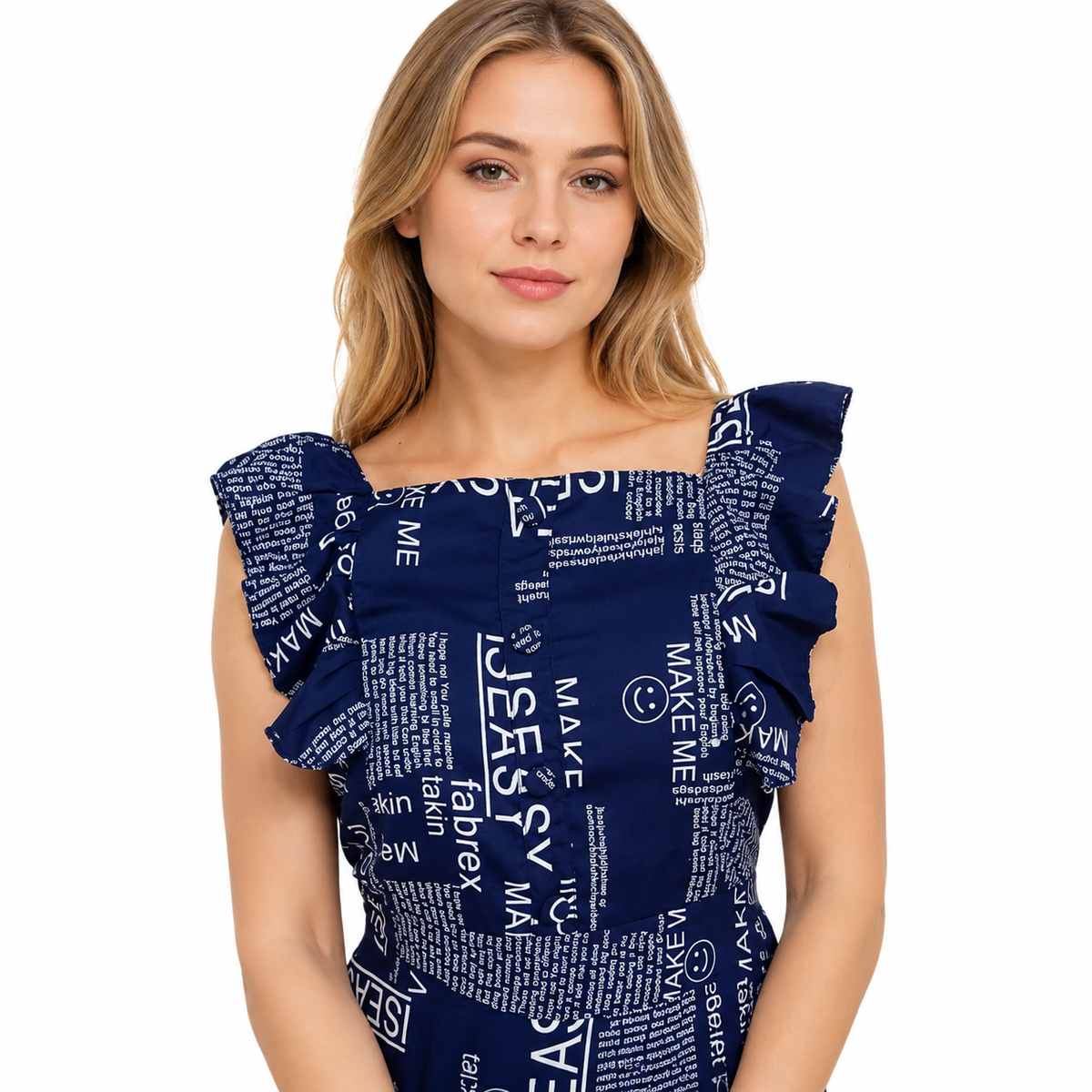 Women's Casual Crepe Sleeveless Dress (Blue)