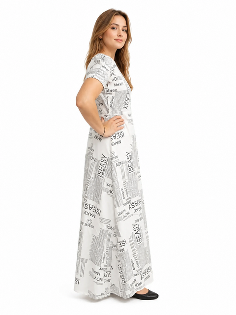 Women's Casual Crepe Half Sleeves Dress (White)