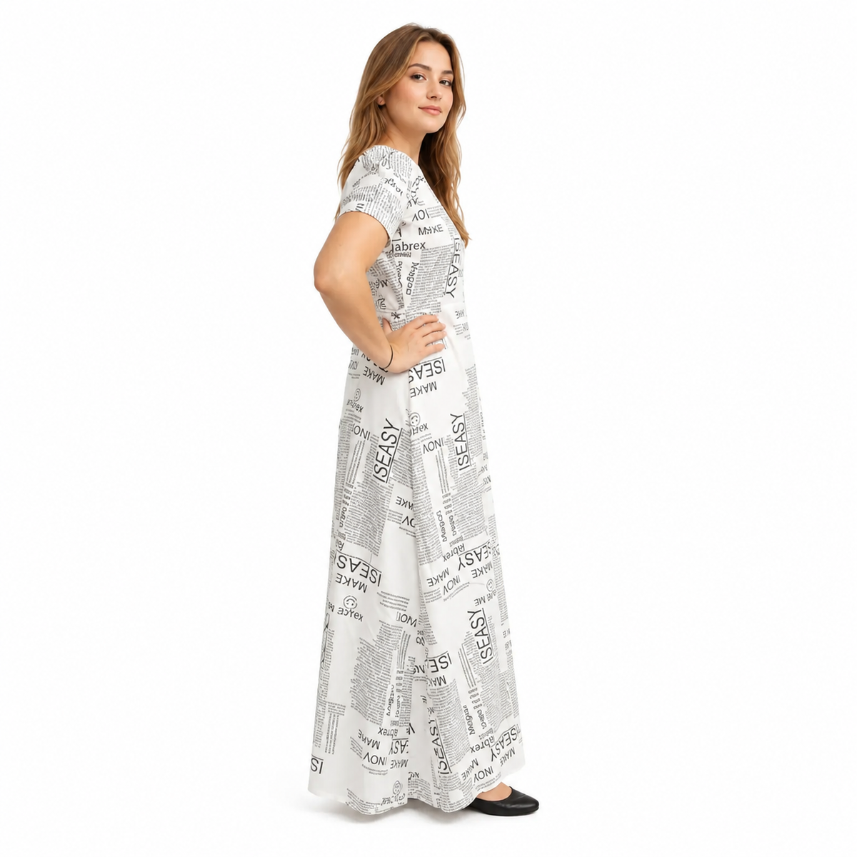 Women's Casual Crepe Half Sleeves Dress (White)