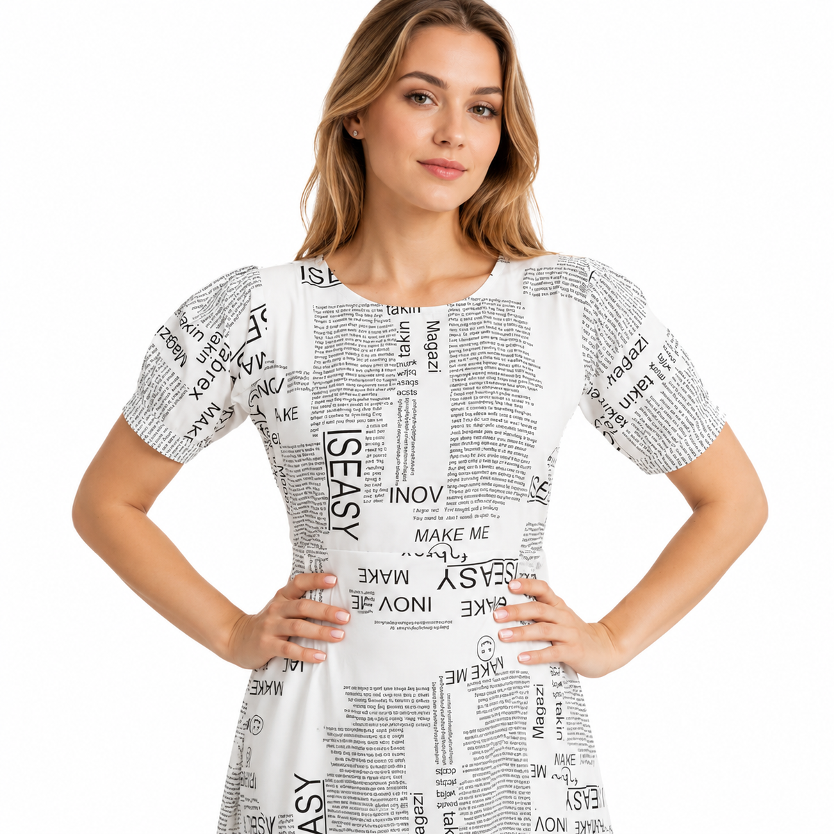 Women's Casual Crepe Half Sleeves Dress (White)