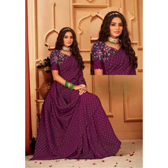 Generic Women's Printed Brasso Saree With Unstitched Blouse (Magenta, 5-6 Mtrs)