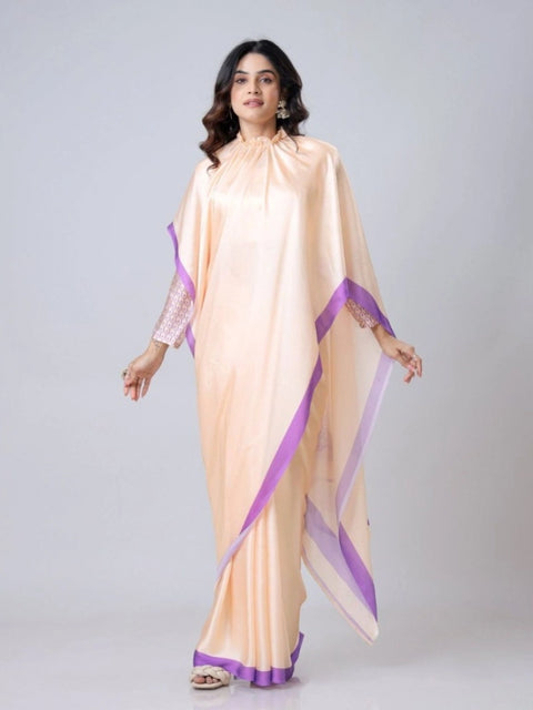 Women's Soft Crepe Silk Printed Ready To Wear Saree With Unstitched Blouse 5.5Mtr (Beige)