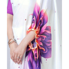 Women's Soft Crepe Silk Printed Ready To Wear Saree With Unstitched Blouse 5.5Mtr (Purple)