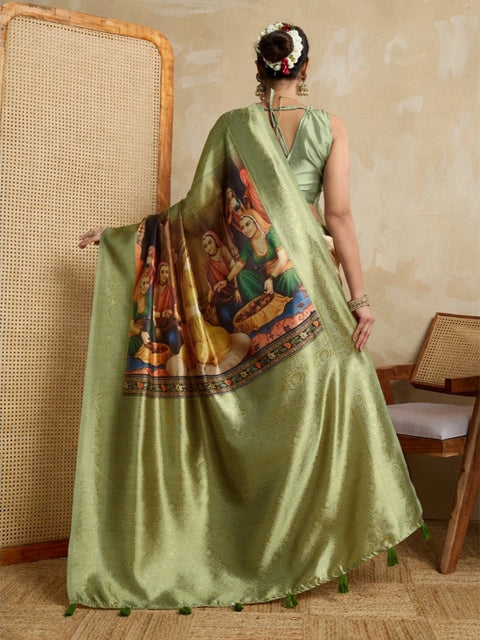 Women's Silk Printed Saree With Unstitched Blouse 5.5Mtr (Mehendi)