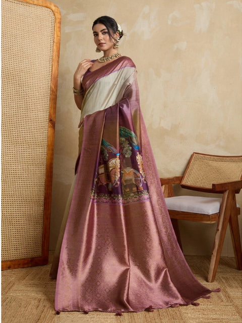Women's Silk Printed Saree With Unstitched Blouse 5.5Mtr (Wine)