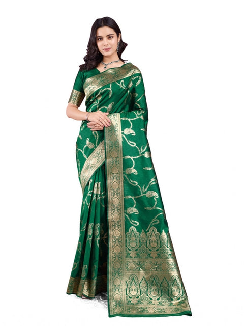 Women's Banarasi Silk Printed Saree With Unstitched Blouse 5.5Mtr (Green)