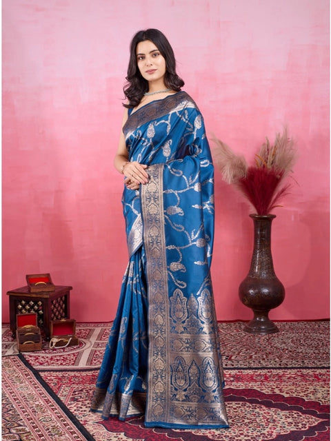 Women's Banarasi Silk Printed Saree With Unstitched Blouse 5.5Mtr (Pinch)