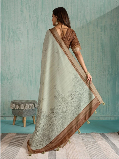 Women's Silk Blend Printed Saree With Unstitched Blouse 5.5Mtr (Green)