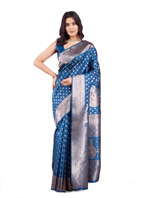 Women's Banarasi Silk Printed Saree With Unstitched Blouse 5.5Mtr (Pinch)