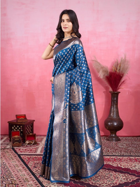 Women's Banarasi Silk Printed Saree With Unstitched Blouse 5.5Mtr (Pinch)