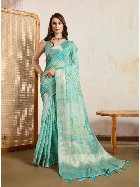 Women's Viscose Printed Saree With Unstitched Blouse 5.5Mtr (Green)