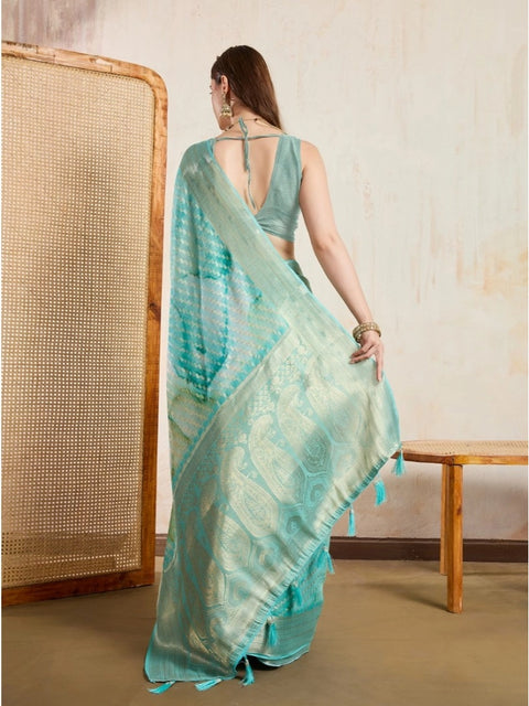 Women's Viscose Printed Saree With Unstitched Blouse 5.5Mtr (Green)