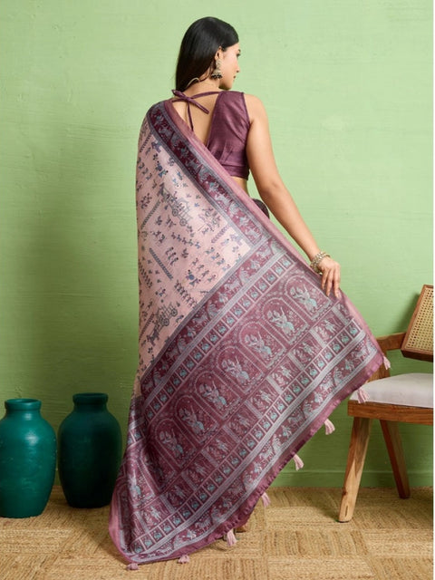 Women's Silk Blend Printed Saree With Unstitched Blouse 5.5Mtr (Grey)