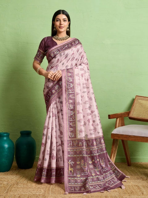 Women's Silk Blend Printed Saree With Unstitched Blouse 5.5Mtr (Grey)
