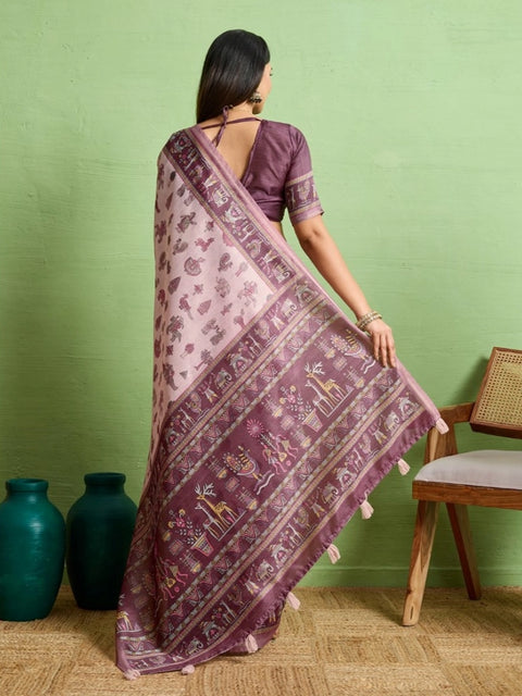 Women's Silk Blend Printed Saree With Unstitched Blouse 5.5Mtr (Grey)