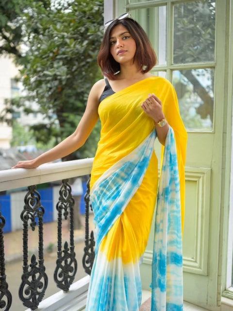 Women's Linen Printed Saree With Unstitched Blouse 5.5Mtr (Multicolor)