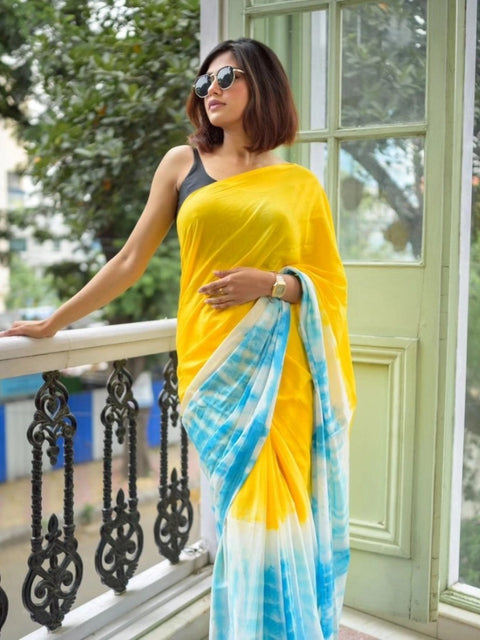 Women's Linen Printed Saree With Unstitched Blouse 5.5Mtr (Multicolor)