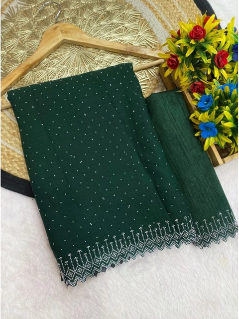 Women's Georgette Stone Work Saree With Unstitched Blouse 5.5Mtr (Green)